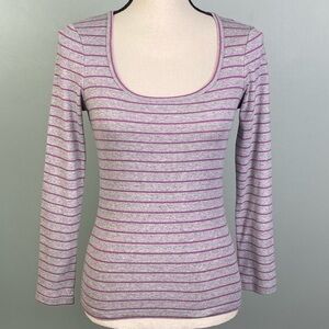 BODEN sport grey jersey knit t-shirt with pink stripes, size 2. EUC